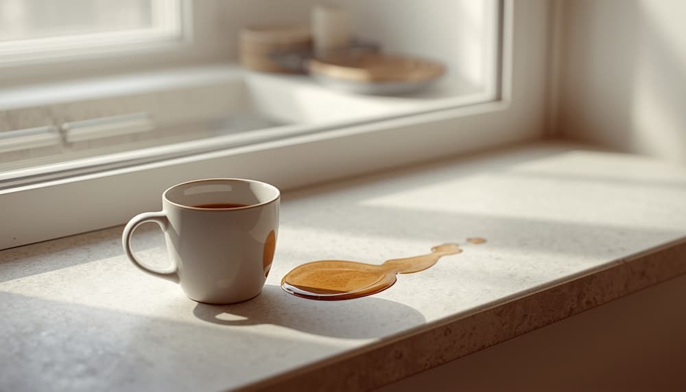 кофе разлит на подоконник из камня